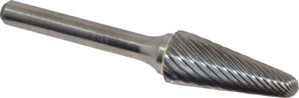 Atrax - 1/2" Cut Diam, 1/4" Shank Diam, Taper Head Single Cut Burr - Radius End, 1-1/8" LOC, 3" OAL - Eagle Tool & Supply