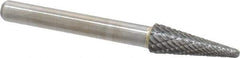 Atrax - 5/16" Cut Diam, 1/4" Shank Diam, Taper Head Double Cut Burr - Radius End, 7/8" LOC, 2-3/4" OAL - Eagle Tool & Supply