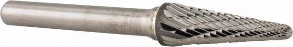 Atrax - 3/8" Cut Diam, 1/4" Shank Diam, Taper Head Double Cut Burr - Radius End, 1-1/16" LOC, 2-15/16" OAL - Eagle Tool & Supply