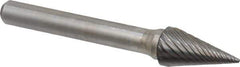 Atrax - 3/8" Cut Diam, 1/4" Shank Diam, Cone Head Single Cut Burr - Carbide, Point End, 5/8" LOC, 2-1/2" OAL - Eagle Tool & Supply