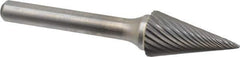 Atrax - 1/2" Cut Diam, 1/4" Shank Diam, Cone Head Single Cut Burr - Carbide, Point End, 7/8" LOC, 2-3/4" OAL - Eagle Tool & Supply