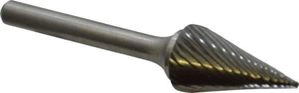 Atrax - 5/8" Cut Diam, 1/4" Shank Diam, Cone Head Single Cut Burr - Carbide, Point End, 1" LOC, 2-7/8" OAL - Eagle Tool & Supply