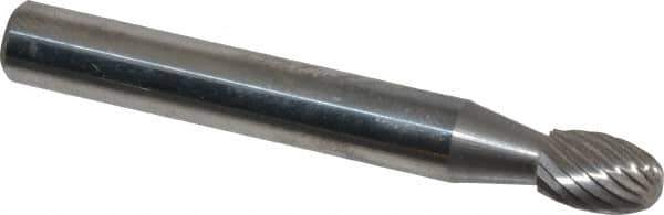 Atrax - 1/4" Cut Diam, 1/4" Shank Diam, Oval Head Single Cut Burr - Carbide, Radius End, 3/8" LOC, 2" OAL - Eagle Tool & Supply