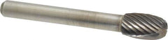Atrax - 3/8" Cut Diam, 1/4" Shank Diam, Oval Head Single Cut Burr - Carbide, Radius End, 5/8" LOC, 2-3/8" OAL - Eagle Tool & Supply