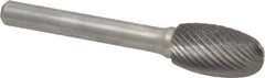 Atrax - 1/2" Cut Diam, 1/4" Shank Diam, Oval Head Single Cut Burr - Carbide, Radius End, 7/8" LOC, 2-5/8" OAL - Eagle Tool & Supply