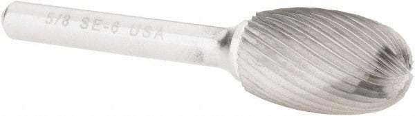 Atrax - 5/8" Cut Diam, 1/4" Shank Diam, Oval Head Single Cut Burr - Carbide, Radius End, 1" LOC, 2-3/4" OAL - Eagle Tool & Supply