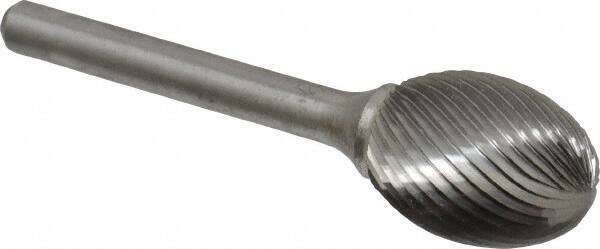 Atrax - 3/4" Cut Diam, 1/4" Shank Diam, Oval Head Single Cut Burr - Carbide, Radius End, 1" LOC, 2-3/4" OAL - Eagle Tool & Supply