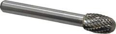 Atrax - 3/8" Cut Diam, 1/4" Shank Diam, Oval Head Double Cut Burr - Carbide, Radius End, 5/8" LOC, 2-3/8" OAL - Eagle Tool & Supply