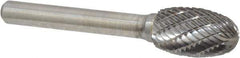 Atrax - 1/2" Cut Diam, 1/4" Shank Diam, Oval Head Double Cut Burr - Carbide, Radius End, 7/8" LOC, 2-5/8" OAL - Eagle Tool & Supply