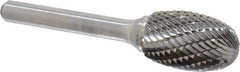 Atrax - 5/8" Cut Diam, 1/4" Shank Diam, Oval Head Double Cut Burr - Carbide, Radius End, 1" LOC, 2-3/4" OAL - Eagle Tool & Supply