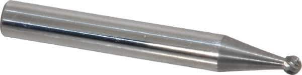 Atrax - 1/8" Cut Diam, 1/4" Shank Diam, Ball Head Single Cut Burr - Carbide, Radius End, 3/32" LOC, 2" OAL - Eagle Tool & Supply