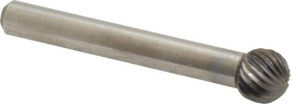 Atrax - 3/8" Cut Diam, 1/4" Shank Diam, Ball Head Single Cut Burr - Carbide, Radius End, 5/16" LOC, 2-1/8" OAL - Eagle Tool & Supply