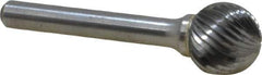 Atrax - 5/8" Cut Diam, 1/4" Shank Diam, Ball Head Single Cut Burr - Carbide, Radius End, 9/16" LOC, 2-3/8" OAL - Eagle Tool & Supply