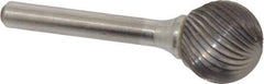 Atrax - 3/4" Cut Diam, 1/4" Shank Diam, Ball Head Single Cut Burr - Carbide, Radius End, 11/16" LOC, 2-1/2" OAL - Eagle Tool & Supply