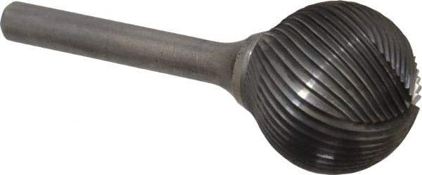 Atrax - 1" Cut Diam, 1/4" Shank Diam, Ball Head Single Cut Burr - Carbide, Radius End, 15/16" LOC, 2-3/4" OAL - Eagle Tool & Supply