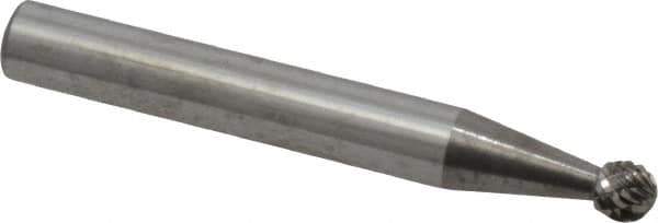 Atrax - 3/16" Cut Diam, 1/4" Shank Diam, Ball Head Double Cut Burr - Carbide, Radius End, 1/8" LOC, 2" OAL - Eagle Tool & Supply