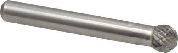 Atrax - 5/16" Cut Diam, 1/4" Shank Diam, Ball Head Double Cut Burr - Carbide, Radius End, 1/4" LOC, 2-1/32" OAL - Eagle Tool & Supply