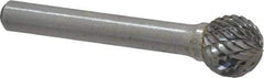 Atrax - 1/2" Cut Diam, 1/4" Shank Diam, Ball Head Double Cut Burr - Carbide, Radius End, 7/16" LOC, 2-1/4" OAL - Eagle Tool & Supply