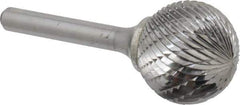 Atrax - 1" Cut Diam, 1/4" Shank Diam, Ball Head Double Cut Burr - Carbide, Radius End, 15/16" LOC, 2-11/16" OAL - Eagle Tool & Supply