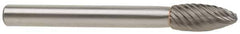 M.A. Ford - 1/2" Cut Diam, 1/4" Shank Diam, Flame Head Single Cut Burr - Carbide, Radius End, 1-1/4" LOC, 3-1/4" OAL - Eagle Tool & Supply