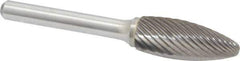 Atrax - 1/2" Cut Diam, 1/4" Shank Diam, Flame Head Single Cut Burr - Carbide, Radius End, 1-1/4" LOC, 3" OAL - Eagle Tool & Supply
