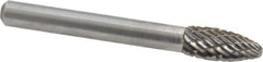 Atrax - 5/16" Cut Diam, 1/4" Shank Diam, Flame Head Double Cut Burr - Carbide, Radius End, 3/4" LOC, 2-1/2" OAL - Eagle Tool & Supply
