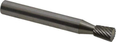 Atrax - 1/4" Cut Diam, 1/4" Shank Diam, Inverted Cone Head Single Cut Burr - Carbide, Flat End, 5/16" LOC, 2" OAL - Eagle Tool & Supply