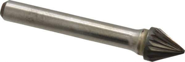 Atrax - 3/8" Cut Diam, 1/4" Shank Diam, Taper Head Single Cut Burr - Carbide, Radius End, 5/16" LOC, 2-1/16" OAL - Eagle Tool & Supply