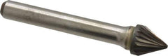 Atrax - 3/8" Cut Diam, 1/4" Shank Diam, Taper Head Single Cut Burr - Carbide, Radius End, 5/16" LOC, 2-1/16" OAL - Eagle Tool & Supply