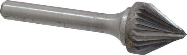 Atrax - 5/8" Cut Diam, 1/4" Shank Diam, Taper Head Single Cut Burr - Carbide, Radius End, 9/16" LOC, 2-5/16" OAL - Eagle Tool & Supply