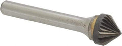 Atrax - 1/2" Cut Diam, 1/4" Shank Diam, Cone Head Single Cut Burr - Carbide, Point End, 1/4" LOC - Eagle Tool & Supply