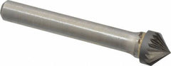 Atrax - 3/8" Cut Diam, 1/4" Shank Diam, Cone Head Single Cut Burr - Carbide, Point End, 3/16" LOC, 2-1/4" OAL - Eagle Tool & Supply