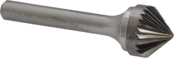 Atrax - 5/8" Cut Diam, 1/4" Shank Diam, Cone Head Single Cut Burr - Carbide, Point End, 5/16" LOC, 2-1/16" OAL - Eagle Tool & Supply