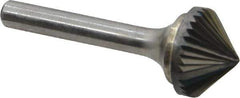 Atrax - 3/4" Cut Diam, 1/4" Shank Diam, Cone Head Single Cut Burr - Carbide, Point End, 3/8" LOC, 2-1/8" OAL - Eagle Tool & Supply