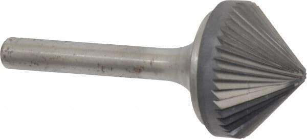 Atrax - 1" Cut Diam, 1/4" Shank Diam, Cone Head Single Cut Burr - Carbide, Point End, 1/2" LOC, 2-1/4" OAL - Eagle Tool & Supply