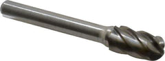 Atrax - 3/8" Cut Diam, 1/4" Shank Diam, Cylinder with Radius Head Fluted Cut Burr - Radius End, 3/4" LOC, 2-1/2" OAL - Eagle Tool & Supply