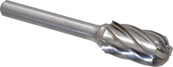 Atrax - 1/2" Cut Diam, 1/4" Shank Diam, Cylinder with Radius Head Fluted Cut Burr - Radius End, 1" LOC, 2-3/4" OAL - Eagle Tool & Supply