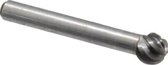 Atrax - 3/8" Cut Diam, 1/4" Shank Diam, Ball Head Fluted Cut Burr - Radius End, 1/4" LOC, 2-5/64" OAL - Eagle Tool & Supply