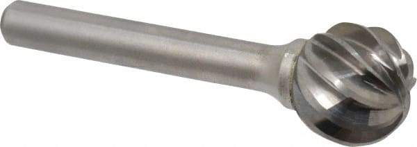 Atrax - 5/8" Cut Diam, 1/4" Shank Diam, Ball Head Fluted Cut Burr - Radius End, 1/4" LOC, 2-5/16" OAL - Eagle Tool & Supply