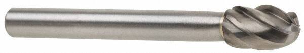 Atrax - 3/8" Cut Diam, 1/4" Shank Diam, Oval Head Fluted Cut Burr - Radius End, 5/8" LOC, 2-3/8" OAL - Eagle Tool & Supply