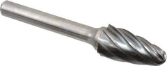 Atrax - 1/2" Cut Diam, 1/4" Shank Diam, Tree with Radius Head Fluted Cut Burr - Radius End, 1" LOC, 2-3/4" OAL - Eagle Tool & Supply