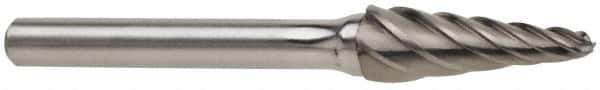 SGS Pro - 3/8" Cut Diam, 1/4" Shank Diam, Taper Head Single Cut Burr - Carbide, Radius End, 1-1/16" LOC, 2-15/16" OAL - Eagle Tool & Supply