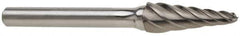 Atrax - 3/8" Cut Diam, 1/4" Shank Diam, Taper Head Fluted Cut Burr - Radius End, 1-1/16" LOC, 2-15/16" OAL - Eagle Tool & Supply