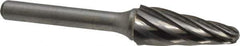 Atrax - 1/2" Cut Diam, 1/4" Shank Diam, Taper Head Fluted Cut Burr - Radius End, 1-1/8" LOC, 3" OAL - Eagle Tool & Supply