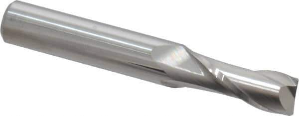 Atrax - 11/32", 7/8" LOC, 3/8" Shank Diam, 2-1/2" OAL, 2 Flute, Solid Carbide Square End Mill - Single End, Uncoated, Spiral Flute, 30° Helix, Centercutting, Right Hand Cut, Right Hand Flute - Eagle Tool & Supply