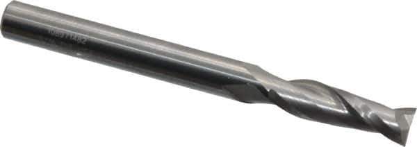 Atrax - 3/16", 5/8" LOC, 3/16" Shank Diam, 2" OAL, 2 Flute, Solid Carbide Square End Mill - Single End, Uncoated, Spiral Flute, 30° Helix, Centercutting, Right Hand Cut - Eagle Tool & Supply