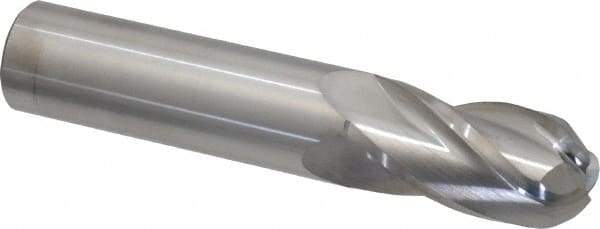 Atrax - 3/4" Diam, 1-1/2" LOC, 4 Flute Solid Carbide Ball End Mill - Uncoated, Single End, 4" OAL, 3/4" Shank Diam - Eagle Tool & Supply