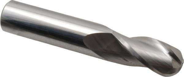Atrax - 5/8" Diam, 1-1/4" LOC, 3 Flute Solid Carbide Ball End Mill - Uncoated, Single End, 3-1/2" OAL, 5/8" Shank Diam - Eagle Tool & Supply