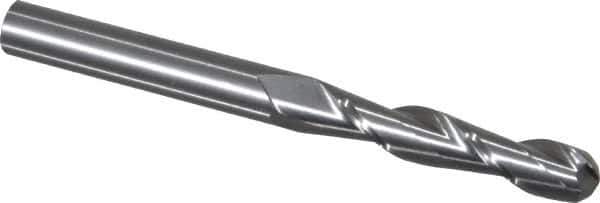 Atrax - 3/8" Diam, 1-3/4" LOC, 2 Flute Solid Carbide Ball End Mill - Uncoated, Single End, 4" OAL, 3/8" Shank Diam - Eagle Tool & Supply