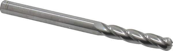Atrax - 5/16" Diam, 1-5/8" LOC, 4 Flute Solid Carbide Ball End Mill - Uncoated, Single End, 4" OAL, 5/16" Shank Diam - Eagle Tool & Supply